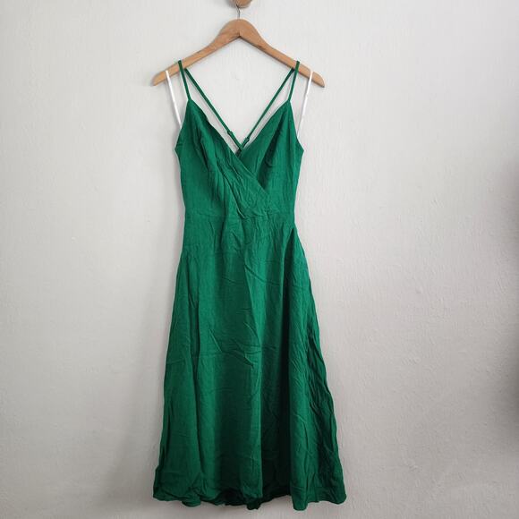 Lulus Warm Afternoons Green Linen Tie Back Midi Dress With Pockets - Picture 5 of 11